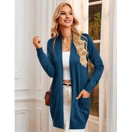 GRACE KARIN Long Cardigan Sweater for Women Oversized Knit Spring Summer Open Front Cardigan with Pockets Cerulean L