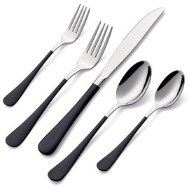 DINYWOW 20-Pieces Black Silverware Sets for 4,Black Handle Stainless Steel Cutlery Set, Include Forks Spoons and Knives Set, Dishwasher Safe Utensil Sets for Home Restaurant