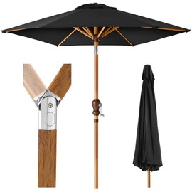 Best Choice Products 10ft Market Umbrella, Outdoor Sun Shade for Backyard, Deck, Poolside, Table w/Woodgrain Pattern, Easy Tilt & Crank - Black