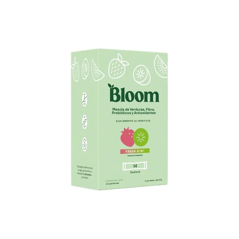 Suplemento Nutricional Bloom Greens Frutilla Kiwi Probióticos Sobres