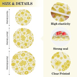 yuuzue 3Pcs Beeswax Bowl Covers Reusable Cloth Coth Bowl Covers Elastic Beeswax Food Wraps Elastic Fabric Cover Kitchen Storage Containers Lids for Bread Proofing Food Storage