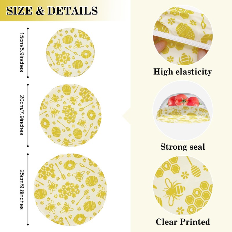 yuuzue 3Pcs Beeswax Bowl Covers Reusable Cloth Coth Bowl Covers