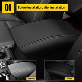 AOMSAZTO Console Covers for 2020-2022 Ford Explorer Leather Black with Black Stiches