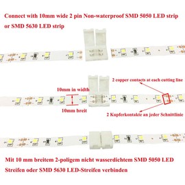 LitaElek 20pcs LED Streifen Verbinder 2 Polig 10mm Breit SMD 5050 5630 Einfarbige LED Strip Connector LED Stripe Schnellverbinder Adapter LED Band Anschluss Steckverbinder 2-Pin LED Leiste Stecker