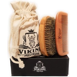 Beard Comb and Boar Bristle Brush Set Kit for Men