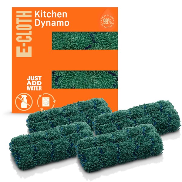 E-Cloth Kitchen Dynamo, Premium Microfiber Non-Scratch Kitchen Dish Scrubber Sponge, Ideal for Dish, Sink and Countertop Cleaning, 100 Wash Guarantee, Green, 4 Pack