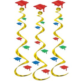 Beistle 3-Pack Graduate Cap Whirls, 30-Inch, Multicolored