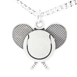 Heartland Store Tennis Racket and Ball Shaped Sterling Silver Medal with Jesus Figure + 24" Rhodium Chain with Clasp| USA Made