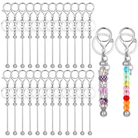 24 Pcs Beadable Keychain Bars Blanks Bead Keychain DIY Pendant Making Supplies Metal Bulk Making Gift Kit for Women Men Crafts Jewelry Charms Chain Bars