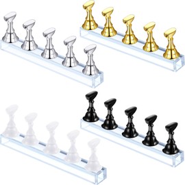 Soporte de acrílico 4 en 1 para uñas y práctica, soporte magnético para punta en oro, plata, negro y blanco