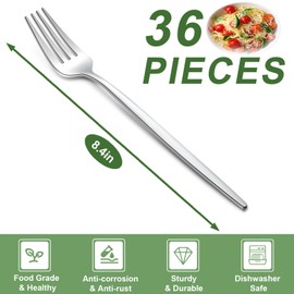 Pleafind 36-Pcs Silver Dinner Forks, 8.4 Inch Forks Silverware, Stainless Steel Forks, Silverware Forks, Mirror Polished Metal Forks, Bulk Forks for Home, Kitchen, Restaurant, Dishwasher Safe