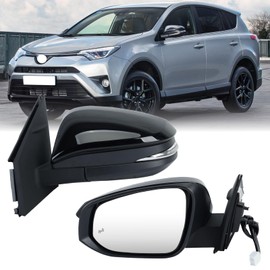 Left Driver Side Mirror Compatible with Toyota RAV4 2013-2018 Heated with Blind Spot Detection with Turn Signal Light Power Glass Manual Folding 8 Pins Black