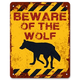 Print Crafted - Beware Of The Wolf | Vintage Metal Garden Warning Sign | Siberian Husky Dog Sign