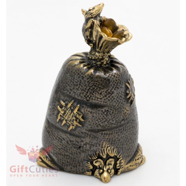 Brass Amber Figurine bell of mice on a sack mouse