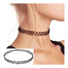 Cimenexe Gothic Black Tattoo Choker Necklace Henna Tattoo Collar Necklace Short Stretch Elastic Necklace Punk Tattoo Stretchy Necklace Choker Jewellery for Women and Girls