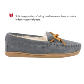 Minnetonka Womens Sheepskin Hardsole Moccasin Slipper Gray Size 9
