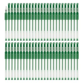 OFFICER PRODUCTS Gel Ballpoint Pen, Pack of 50, Gel Ink Colour: Green, Ball Diameter: 0.5 mm, Gel Pens, Waterproof and Non-Fading Ink, Rubber Grip