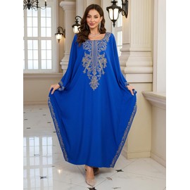 RanRui Women's Embroidered Kaftan Dresses Beach Blouse Cotton Gold Embroidered Holiday Robe, L4125-0, One Size