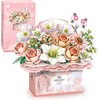 Flower Bouquet Building Blocks Model Set,Simulation Artificial Rose Handheld Gift Box for Valentine's Day,Bonsai Plant Building Bricks Toys,Home Decor (Fantasy Pink)
