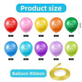 10th Birthday Balloons 10PCS, 12" Latex Assort Multicolour Number Birthday Balloons, Digit Balloons, Number 10 Balloons for Boys Girls Kids 10 Year Old Birthday Party Decorations, 10th Birthday Gifts