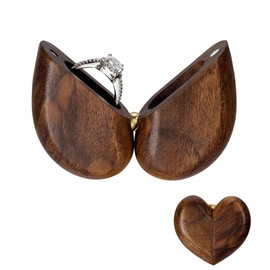 Filhome Wooden Ring Box Ring Holder, Vintage Wood Ring Box for Wedding Engagement Proposal Engagement Gift Case (Heart)