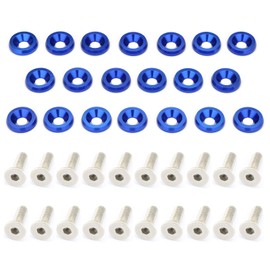 RUINLOUM 20 Pcs Fender Bumper Aluminum Washer and 20 Pcs Bolt M6x20mm CNC Finishing Washer Engine Bay Dress Up Fastener Kit (Gold) (Blue)