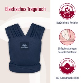 manduca Sling, Elastic Baby Sling for Newborns from 3.5 kg and Babies up to 15 kg, Sturdy Sling Made of Soft Jersey Knitted Fabric Made from 100% Cotton (Organic), One Size, Colour: Navy