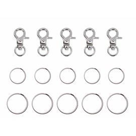 Ruwado 5 Pcs Dog Tags Clips with 5 Pcs 0.75 Inch Key Ring 1 Inch Replaceable Key Ring Metal Silver Small Buckle Clips for Pet ID Tags Holder Dogs Cats Kitten Collars Harnesses