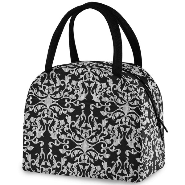 ZzWwR Baroque Damask Luxury Pattern Reusable Lunch Tote Bag with