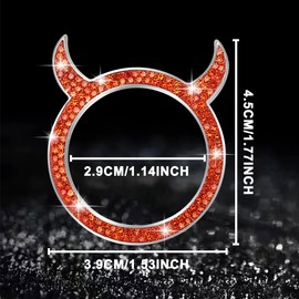 WINKA Bling Car Engine Start Button Cover Universal Push Start Stop Trim Ignition Ring Cap Decor 2pcs Rhinestone Little Devil Keyless Ring Emblem Sparkly for Car Interior Accessories (Navy Orange)