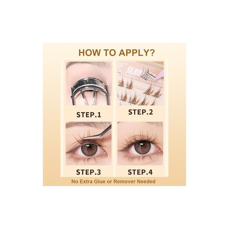 Brown Self Adhesive Eyelashes Clusters Press On 64 Eyelash LASGOOS