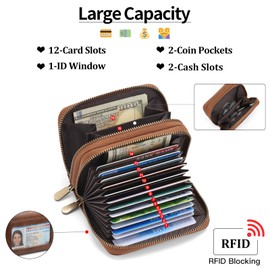 SENDEFN Small Leather Credit Card Holder RFID Blocking Wristlet Wallet for Women Double Zipper Cards Case Organizer