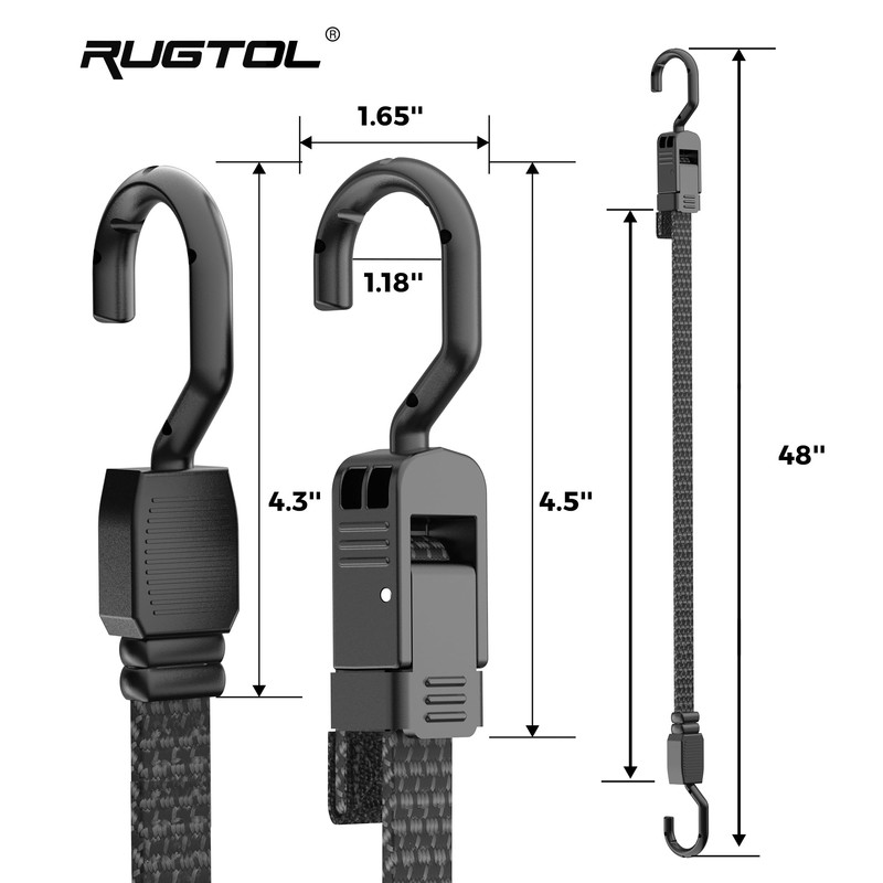 Rugtol Bungee Cords with Hooks, 48 Inch Adjustable Flat Bungee