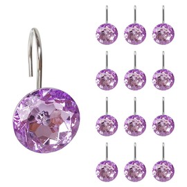EleCharm 12 Pcs Bling Rhinestones Shower Curtain Hooks Bathroom Rolling Hooks (Purple)