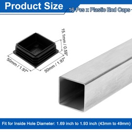 sourcing map 2" (50mm) Square Tubing End Caps, 16 Pcs Plastic Hole Plugs Insert End Cap for Metal Tubing Post Chair Leg Table Bookshelves Furniture, Black