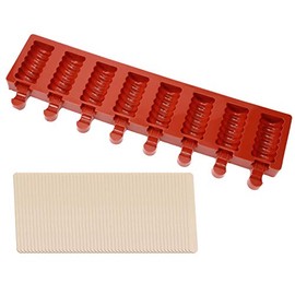 Mini Skater 8-Cavities Silicone Ice cream Bar Mold Reusable DIY Classic Shape Ice cream Makers with 50Pcs Wooden Sticks for Homemade Ice cream,Spiral Shape (1Pcs,Red)