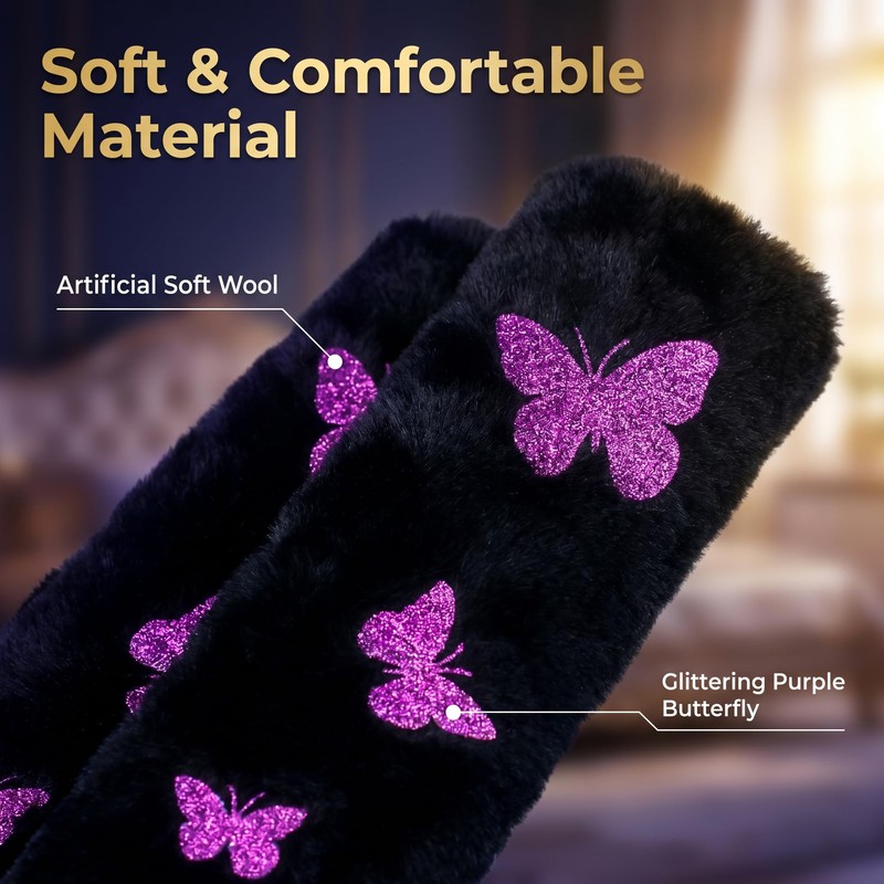 Prestrix Butterfly Glitter Seat Belt Strap Cover Pad, Fluffy Purple
