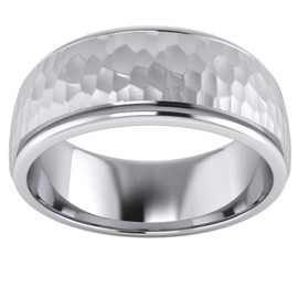 Heavy Solid Sterling Silver 8mm Hammered Unisex Wedding Band Comfort Fit Ring Raised Center Polished Sides (T)