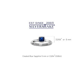 Cushion Cut Synthetic Blue Sapphire 925 Sterling Silver Stack/Stackable Solitaire Ring Size 7.5