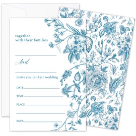 TRKAE Floral Dusty Blue Wedding Invites, 25 Wedding Invitation with Envelopes, Marriage Invitations for Newlyweds Mr And Mrs, Engagement Bridal Shower Party Supplies -18