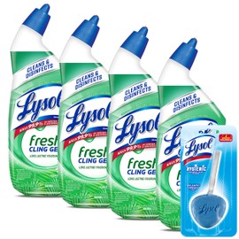 Lysol Toilet Bowl Cleaner Gel, For Cleaning and Disinfecting, Stain Removal, Forest Rain Scent, 24 Oz (Pack of 4) - With 1ct Auto In-The-Bowl Toilet Cleaner, Ocean Fresh