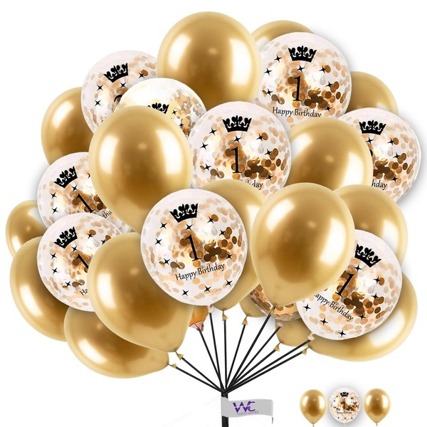 Pearl Gold Balloons - 10-inch Confetti Balloons with 1st Birthday