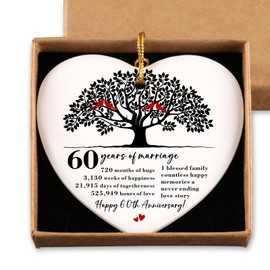 60th Anniversary Ornament for Couple Wedding Gifts 60 Years Idea Gift for Parents Wife Husband Anniversary Decorations Christmas Ceramic Heart Ornament
