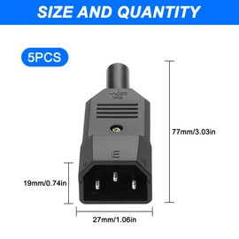MEIRIYFA 3-Pin Inlet Power Plug Socket Connectors,IEC320 AC 250V 10A C14 Three-Hole Male for PDU Cabinets Industrial Engineering Dedicated (5PCS) (C14 Male)
