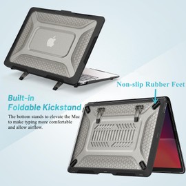 KEROM Heavy Duty Rugged Case for MacBook Air 13 inch M1 2021 2020 2019 2018 Release A2337 A2179 A1932, Honeycomb Design TPU Bumper Protective Hard Shell Case with Kickstand & Keyboard Cover, Black