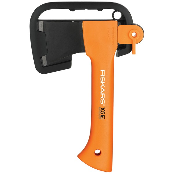 Fiskars Camping Axe XXS X5, Storage and Carrying Case Included, Length: 23 cm, Non-stick Coating, Weight: 480 g, High Steel Blade/Reinforced plastic handle, Orange, 1015617