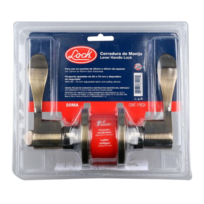 Lock 20MA Manija tubular curva función entrada y recámara, latón