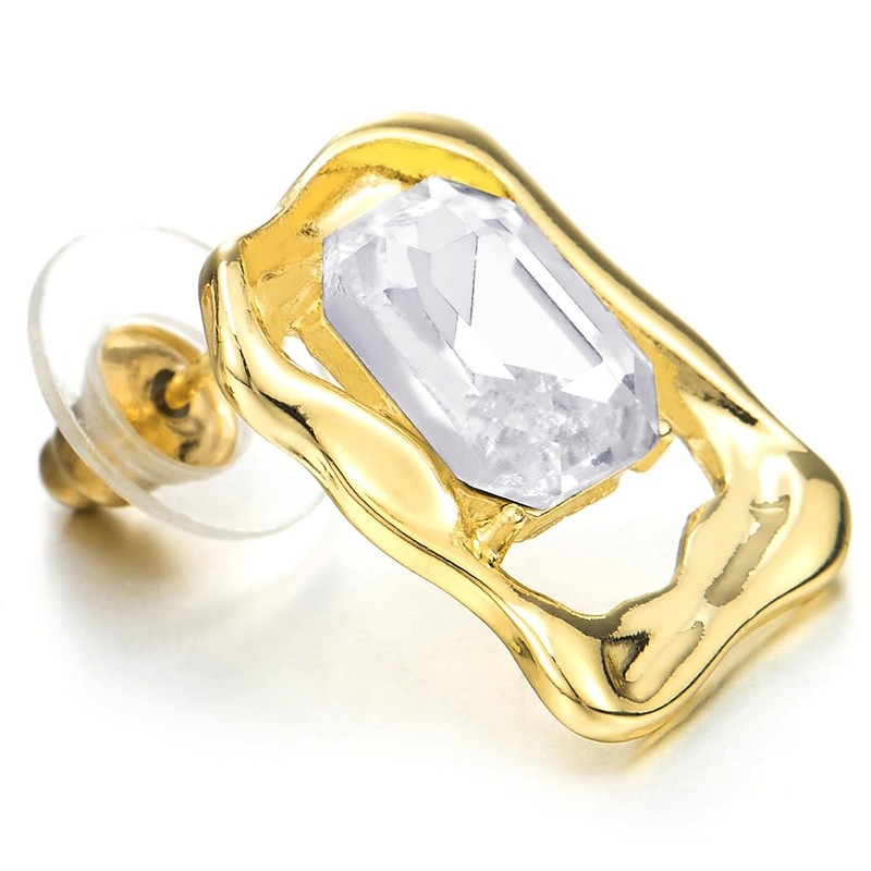 Stylish Gold Tone Statement Stud Earrings Twisted Square Frame with