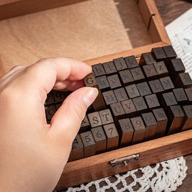 FUSONGQINTANG 70 Pieces Alphabet Letter Stamp Set Wooden Rubber Letters Stamp Vintage Letter Stamps with Storage Box for DIY