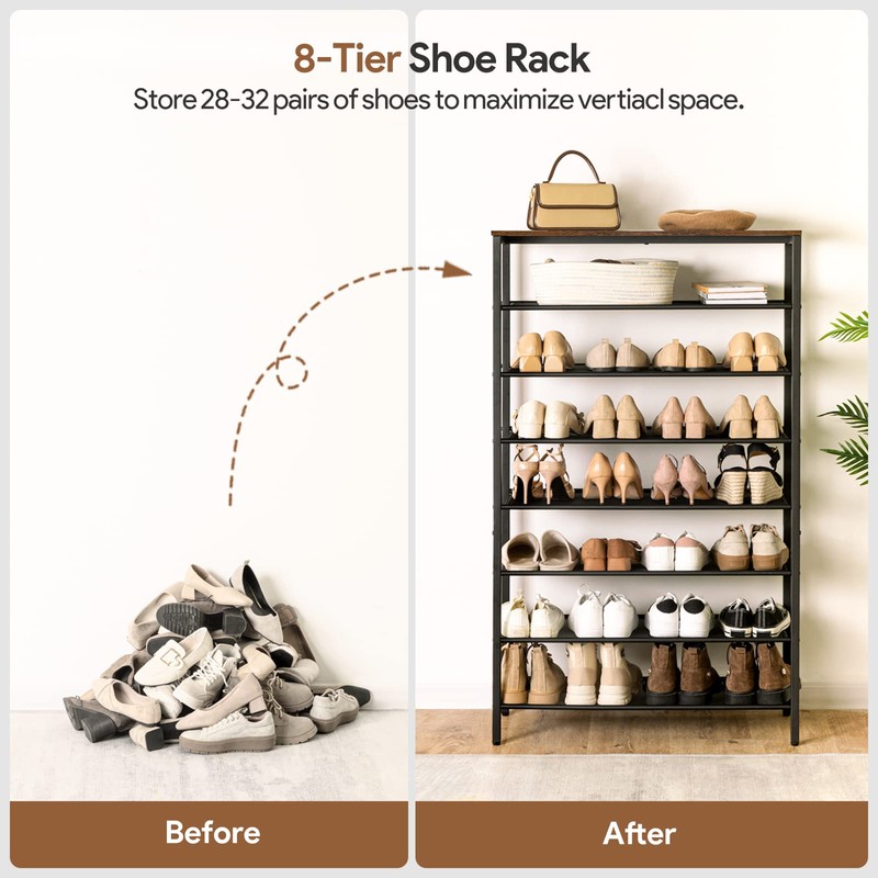 MAHANCRIS 8-Tier Shoe Rack, Large Capacity Shoe Shelf, Shoe Organizer